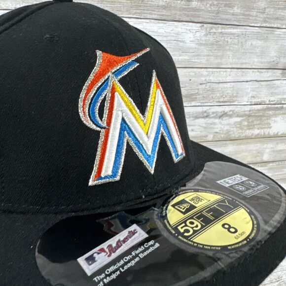New Era 59Fifty MLB Miami Marlins Cap Authentic Black On Field Fitted Hat - Picture 4 of 5